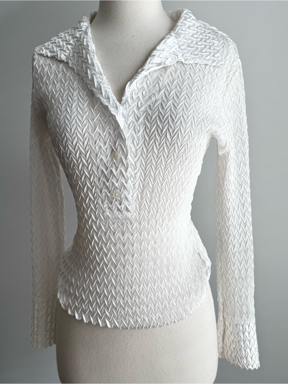 Cache White Textured Collared Blouse